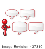 #37310 Clip Art Graphic Of A Red Guy Character With Text Bubbles