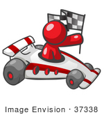 #37338 Clip Art Graphic Of A Red Guy Character Driving A Race Car