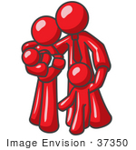 #37350 Clip Art Graphic Of A Red Guy Character Family With Children