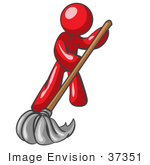 #37351 Clip Art Graphic Of A Red Guy Character Mopping