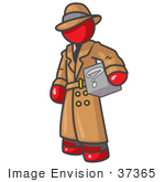 #37365 Clip Art Graphic Of A Red Guy Character Investigator With A Box