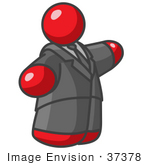 #37378 Clip Art Graphic Of A Fat Red Guy Character Pointing