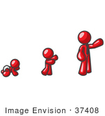 #37408 Clip Art Graphic Of A Red Guy Character Growing From A Baby To An Adult