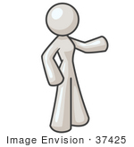 #37425 Clip Art Graphic Of A White Lady Character Pointing