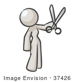 #37426 Clip Art Graphic Of A White Lady Character Holding Scissors