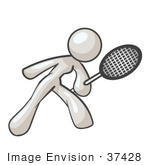 #37428 Clip Art Graphic Of A White Lady Character Playing Tennis