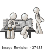 #37433 Clip Art Graphic Of White Guy Characters Waiting At A Bus Stop