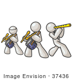 #37436 Clip Art Graphic Of White Guy Characters Playing Flutes And Drums In A Band