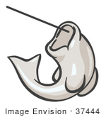 #37444 Clip Art Graphic Of A White Fish On A Hook