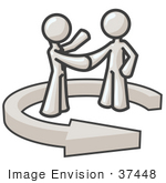 #37448 Clip Art Graphic Of White Guy Characters Shaking Hands In A Circular Arrow