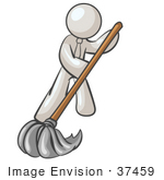 #37459 Clip Art Graphic Of A White Guy Character Mopping