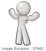 #37463 Clip Art Graphic Of A White Guy Character Flexing His Muscles