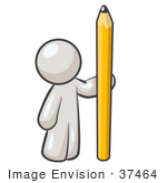 #37464 Clip Art Graphic Of A White Guy Character Standing With A Pencil
