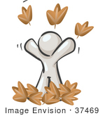 #37469 Clip Art Graphic of a White Guy Character Playing in Leaves by Jester Arts