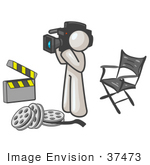 #37473 Clip Art Graphic Of A White Guy Character Filming A Movie