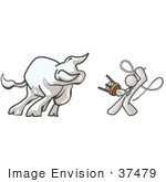 #37479 Clip Art Graphic Of A White Guy Character Taming A Bull