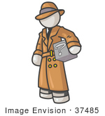#37485 Clip Art Graphic Of A White Guy Character Investigator Carrying A Box