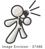 #37486 Clip Art Graphic Of A White Guy Character Speaking With A Microphone