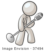 #37494 Clip Art Graphic Of A White Guy Character Singing Into A Microphone