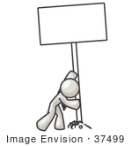 #37499 Clip Art Graphic Of A White Guy Character Inserting A Sign In The Ground