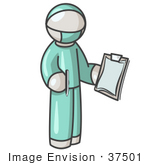 #37501 Clip Art Graphic Of A White Guy Character Surgeon In Scrubs