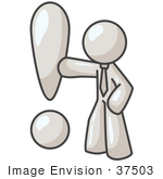 #37503 Clip Art Graphic Of A White Guy Character With An Exclamation Point