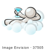 #37505 Clip Art Graphic Of A White Guy Character Drinking A Cocktail On A Cloud