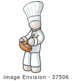 #37506 Clip Art Graphic Of A White Guy Character Chef Stirring Ingredients