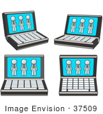 #37509 Clip Art Graphic Of A White Guy Character On Laptop Computer Screens