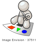 #37511 Clip Art Graphic Of A White Guy Character Cutting Shapes