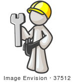 #37512 Clip Art Graphic Of A White Guy Character Holding A Spanner Tool