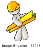 #37516 Clip Art Graphic Of A White Guy Character Carrying A Beam