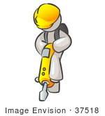 #37518 Clip Art Graphic Of A White Guy Character Operating A Jack Hammer