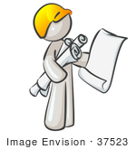 #37523 Clip Art Graphic Of A White Guy Character Holding Blueprints