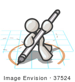 #37524 Clip Art Graphic Of A White Guy Character Drawing A Circle On Graph Paper