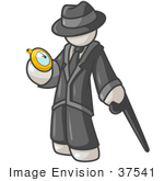 #37541 Clip Art Graphic Of A White Guy Character Looking At A Pocket Watch