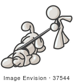 #37544 Clip Art Graphic Of A White Guy Character Walking A Dog