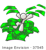 #37545 Clip Art Graphic Of A White Guy Character Jumping In A Pile Of Cash