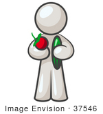 #37546 Clip Art Graphic Of A White Guy Character Holding Veggies