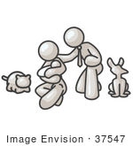 #37547 Clip Art Graphic Of A White Guy Character Family With Pets