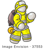 #37553 Clip Art Graphic of a White Guy Character Fireman by Jester Arts