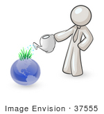 #37555 Clip Art Graphic Of A White Guy Character Watering Earth