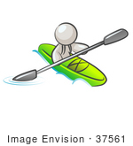 #37561 Clip Art Graphic Of A White Guy Character Kayaking