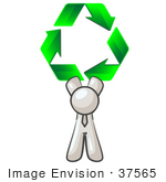 #37565 Clip Art Graphic Of A White Guy Character Holding Recycle Arrows