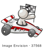 #37568 Clip Art Graphic Of A White Guy Character Racing A Car