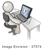 #37574 Clip Art Graphic Of A White Guy Character Using A Computer