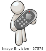 #37578 Clip Art Graphic Of A White Guy Character Holding A Remote Control