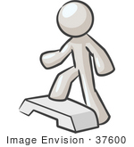 #37600 Clip Art Graphic Of A White Guy Character Doing Step Exercises