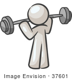 #37601 Clip Art Graphic of a White Guy Character Exercising With a Barbell by Jester Arts
