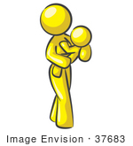 #37683 Clip Art Graphic Of A Yellow Lady Character Mother Holding A Baby